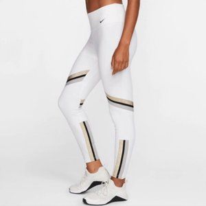 Nike Dri Fit Womens Size Small White 7/8 Leggings with Gold Sparkle accent.